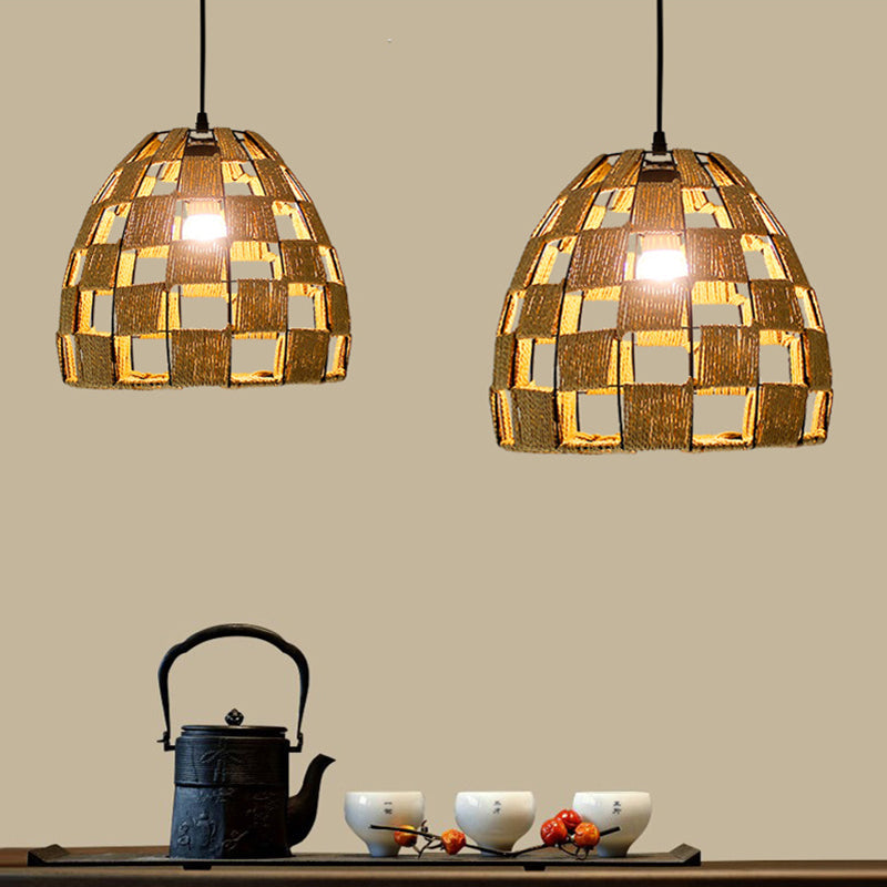 Coastal 1-Light Rattan Pendant Lamp for Dining Room - White House/Dome/Bell Design