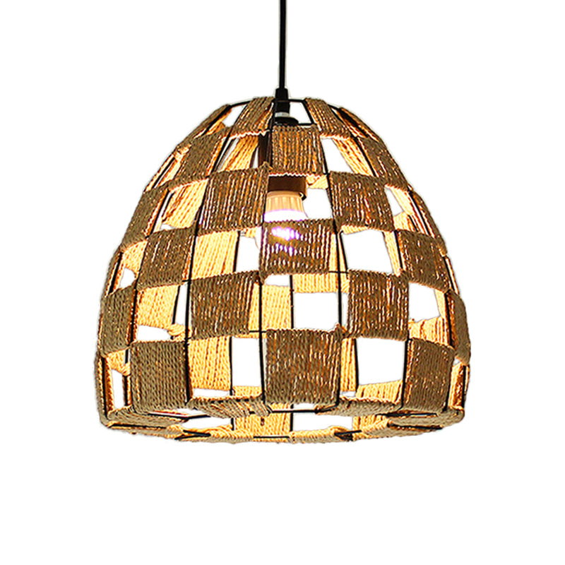 Hollowed White House/Dome/Bell Pendant Lamp - Coastal 1-Light Rattan Fixture For Dining Room