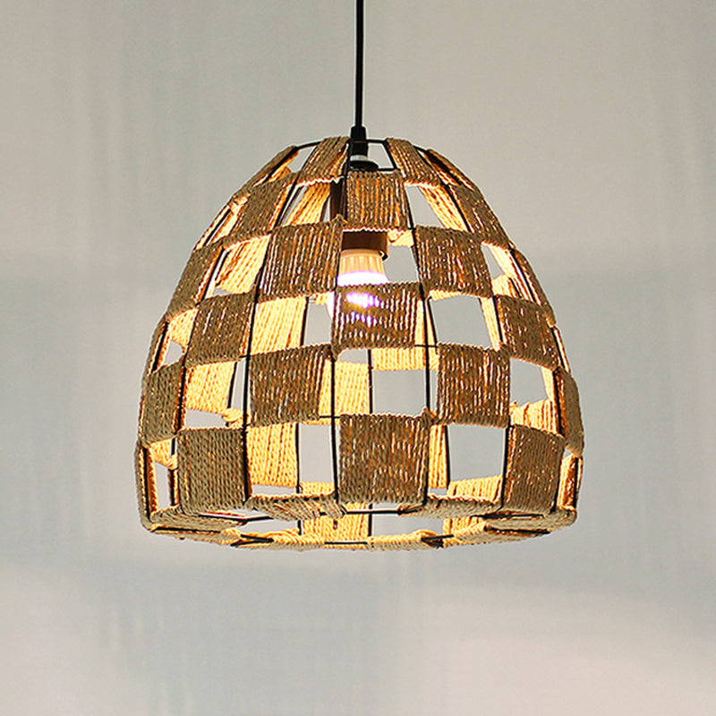 Coastal 1-Light Rattan Pendant Lamp for Dining Room - White House/Dome/Bell Design