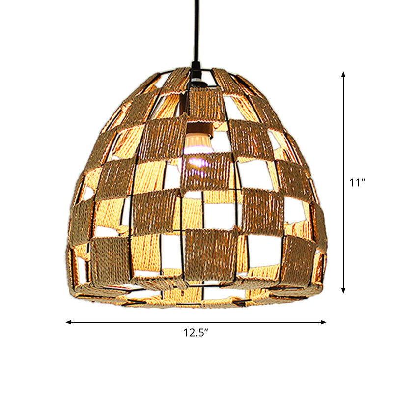 Hollowed White House/Dome/Bell Pendant Lamp - Coastal 1-Light Rattan Fixture For Dining Room