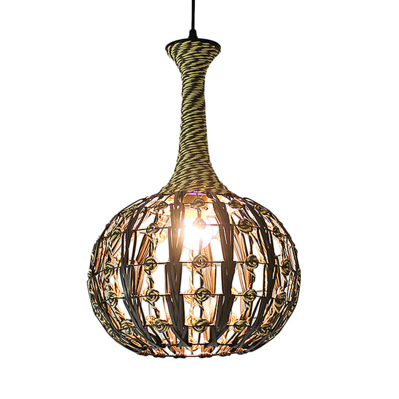 Coastal 1-Light Rattan Pendant Lamp for Dining Room - White House/Dome/Bell Design