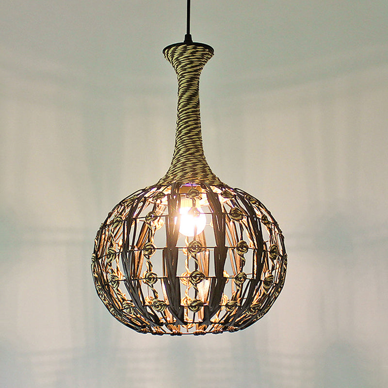 Coastal 1-Light Rattan Pendant Lamp for Dining Room - White House/Dome/Bell Design