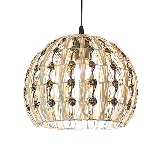 Coastal 1-Light Rattan Pendant Lamp for Dining Room - White House/Dome/Bell Design