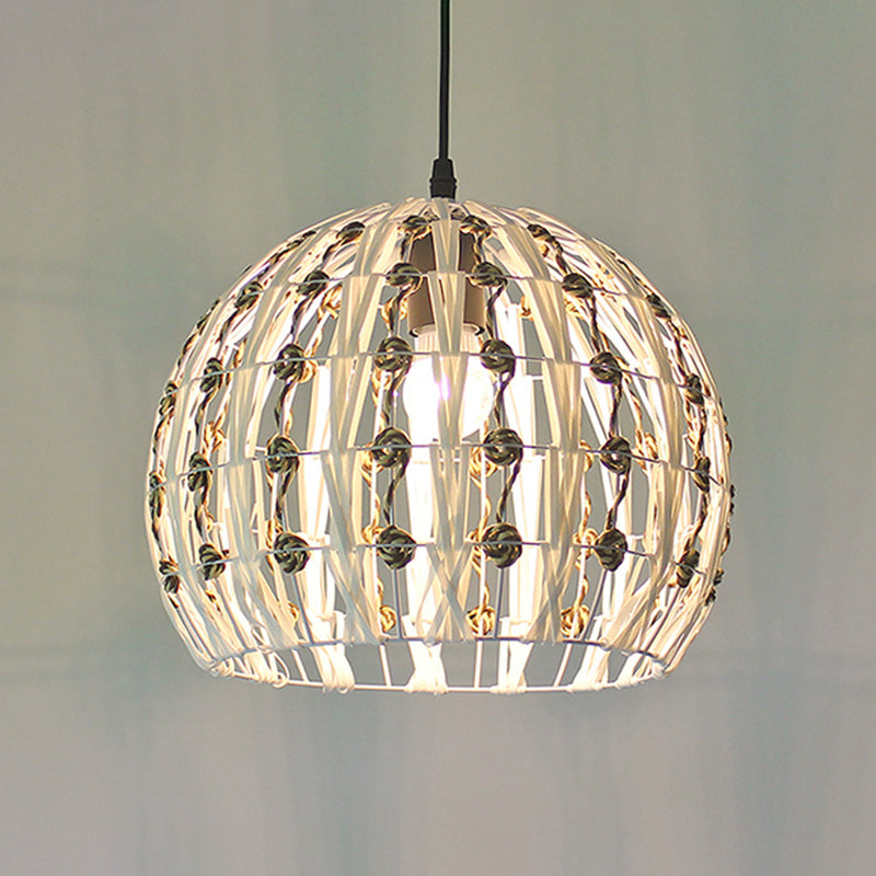 Coastal 1-Light Rattan Pendant Lamp for Dining Room - White House/Dome/Bell Design