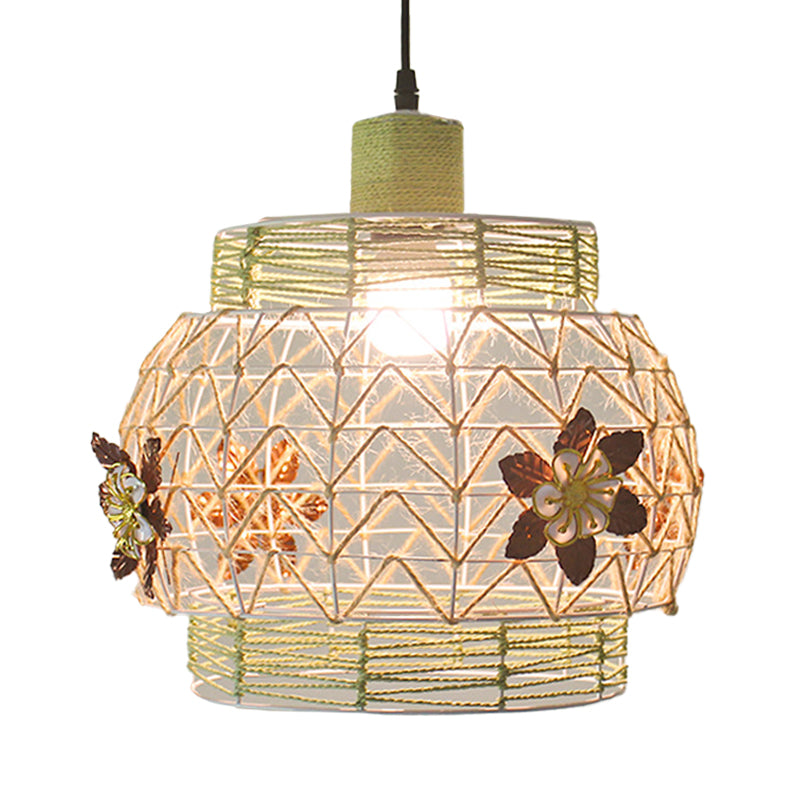 Coastal 1-Light Rattan Pendant Lamp for Dining Room - White House/Dome/Bell Design