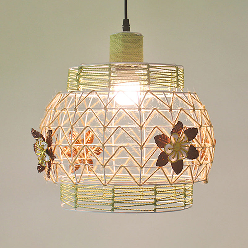 Coastal 1-Light Rattan Pendant Lamp for Dining Room - White House/Dome/Bell Design
