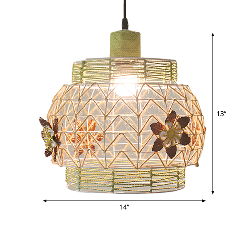 Coastal 1-Light Rattan Pendant Lamp for Dining Room - White House/Dome/Bell Design