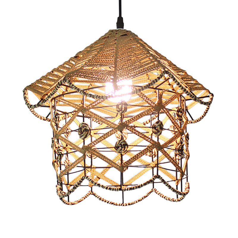 Coastal 1-Light Rattan Pendant Lamp for Dining Room - White House/Dome/Bell Design