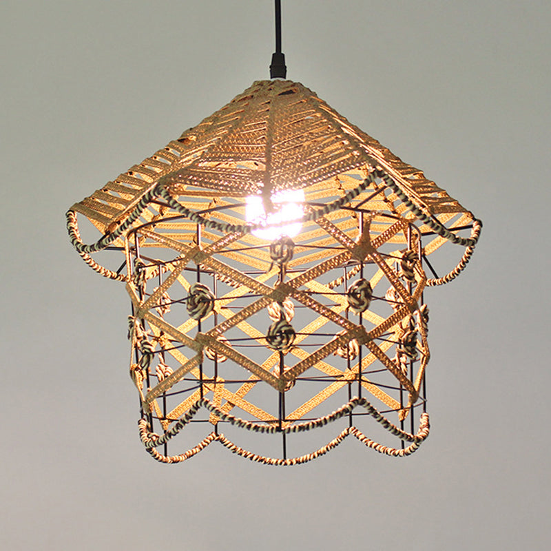 Coastal 1-Light Rattan Pendant Lamp for Dining Room - White House/Dome/Bell Design