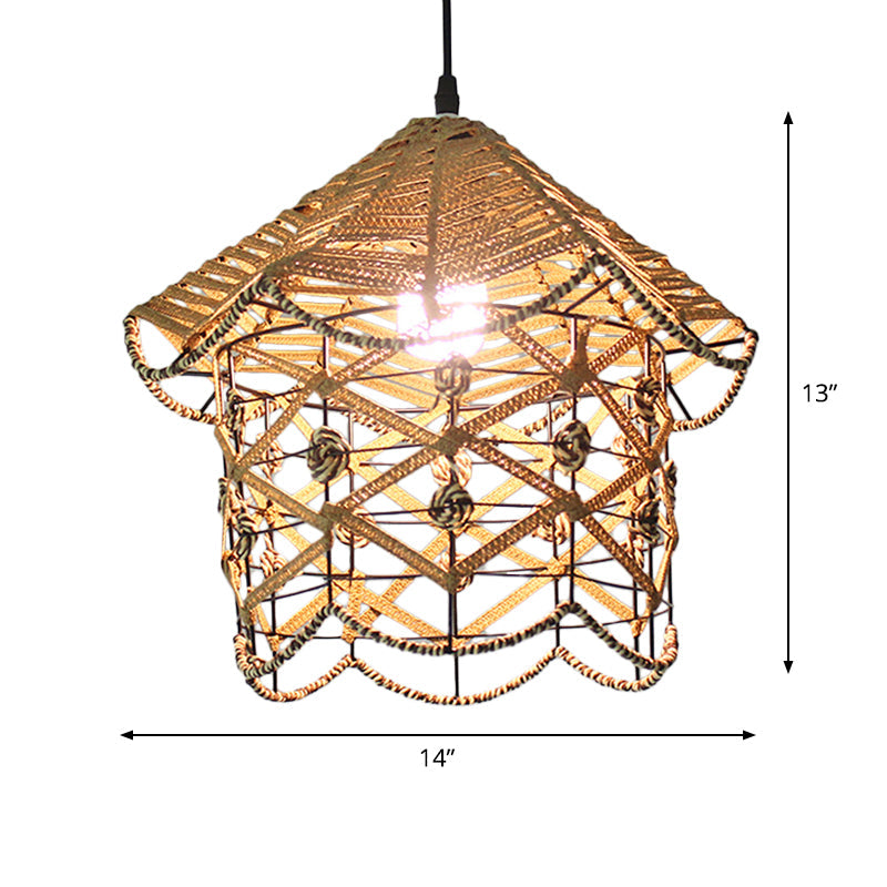 Coastal 1-Light Rattan Pendant Lamp for Dining Room - White House/Dome/Bell Design