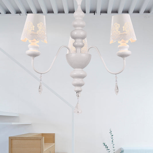 Contemporary Metal Cone Chandelier With Clear Crystal White Pendant Light 3 /