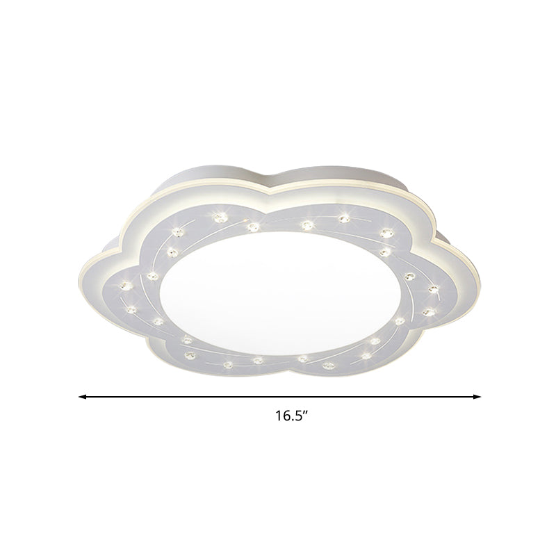 Modern White LED Ceiling Lamp with Crystal Bead Accents for Hallway