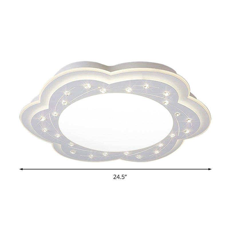 Modern White LED Ceiling Lamp with Crystal Bead Accents for Hallway