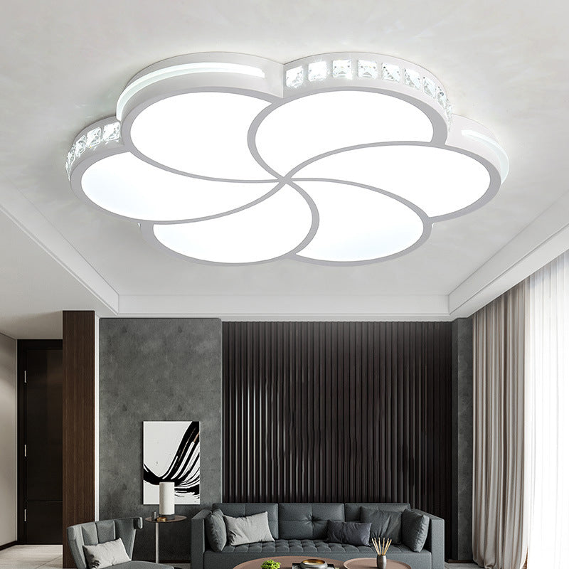 Contemporary LED Flush Ceiling Light: White Flower Design with Clear Crystal Accents for Kid's Room