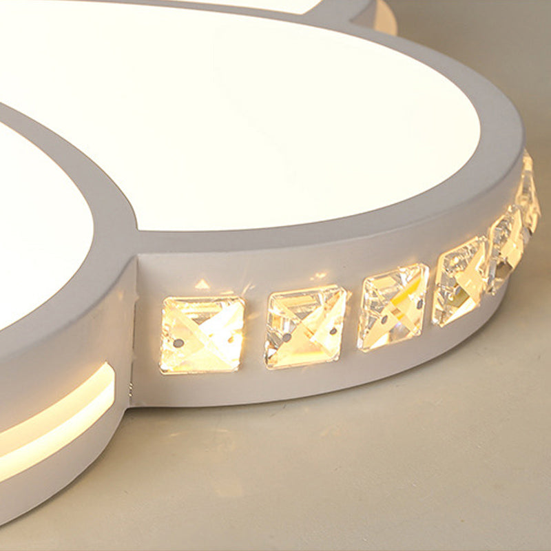 Contemporary LED Flush Ceiling Light: White Flower Design with Clear Crystal Accents for Kid's Room