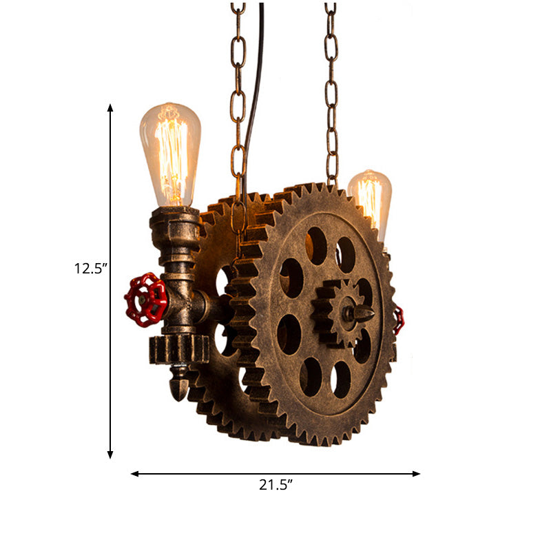 Vintage Metal Hanging Chandelier with Exposed Bulbs - 2-Light Ceiling Light Fixture for Living Room in Rustic Style