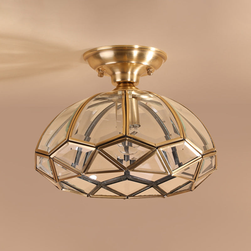 Colonial Living Room Flush Mount Light with Clear Glass Shade in Gold