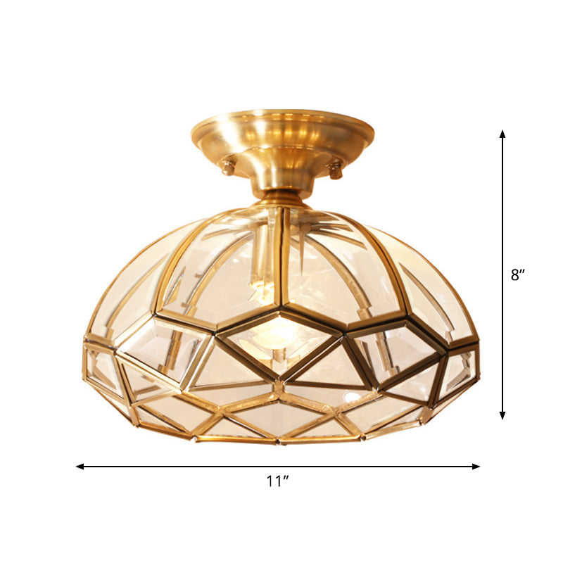 Colonial Living Room Flush Mount Light with Clear Glass Shade in Gold