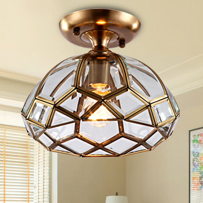 Colonial Clear Glass Bloom Ceiling Flush Mount Light with Brass Finish - 1-Light Flush Mount Lamp