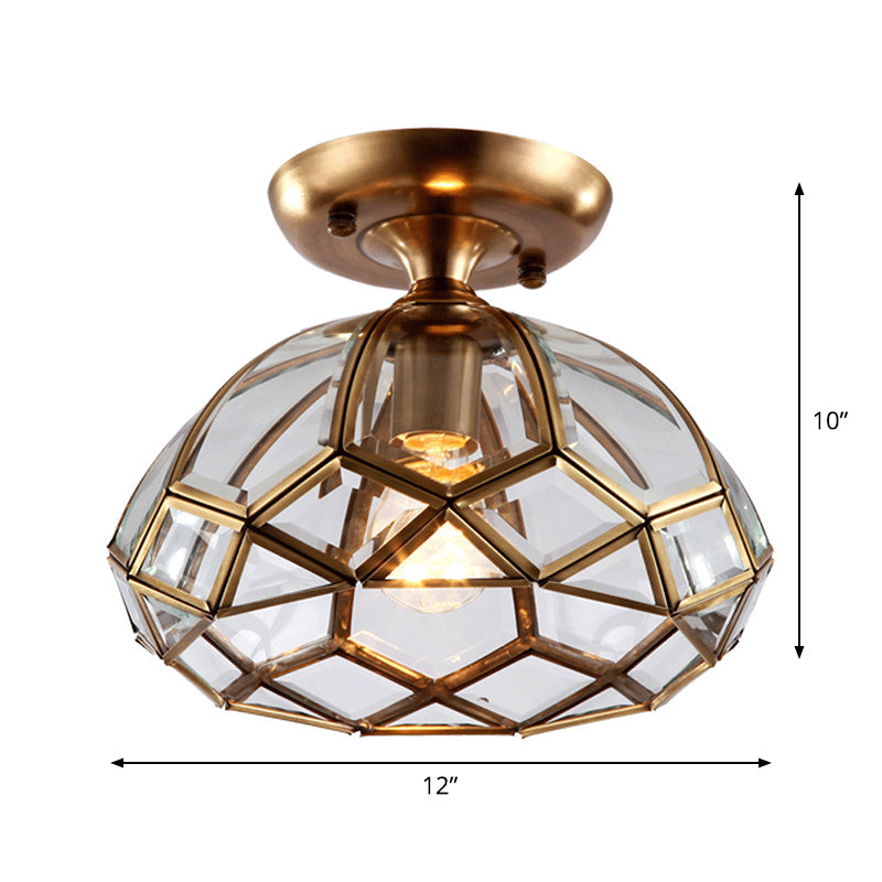 Colonial Clear Glass Bloom Ceiling Flush Mount Light With Brass Finish - 1-Light Lamp