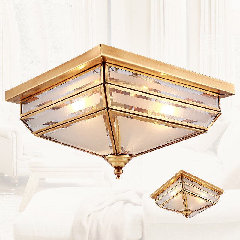 Traditional Brass Ceiling Lamp - 11.5/16 W 3 Lights Beveled Glass Square Flush Mount / 11.5