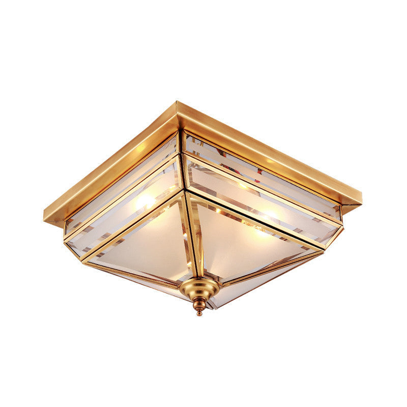 Traditional Brass Ceiling Lamp - 11.5/16 W 3 Lights Beveled Glass Square Flush Mount