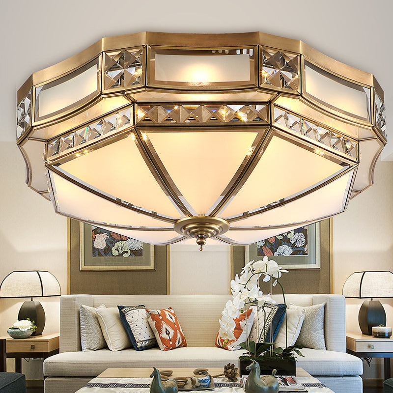 Colonial Antique Brass Flush Mount Ceiling Light with Frosted Glass - Available in Small, Medium, or Large sizes