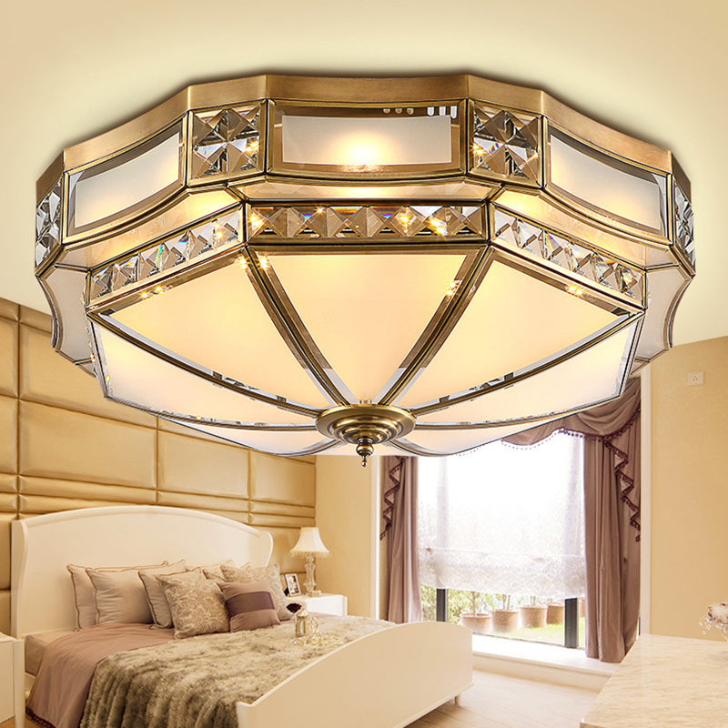 Colonial Antique Brass Flush Mount Ceiling Light with Frosted Glass - Available in Small, Medium, or Large sizes