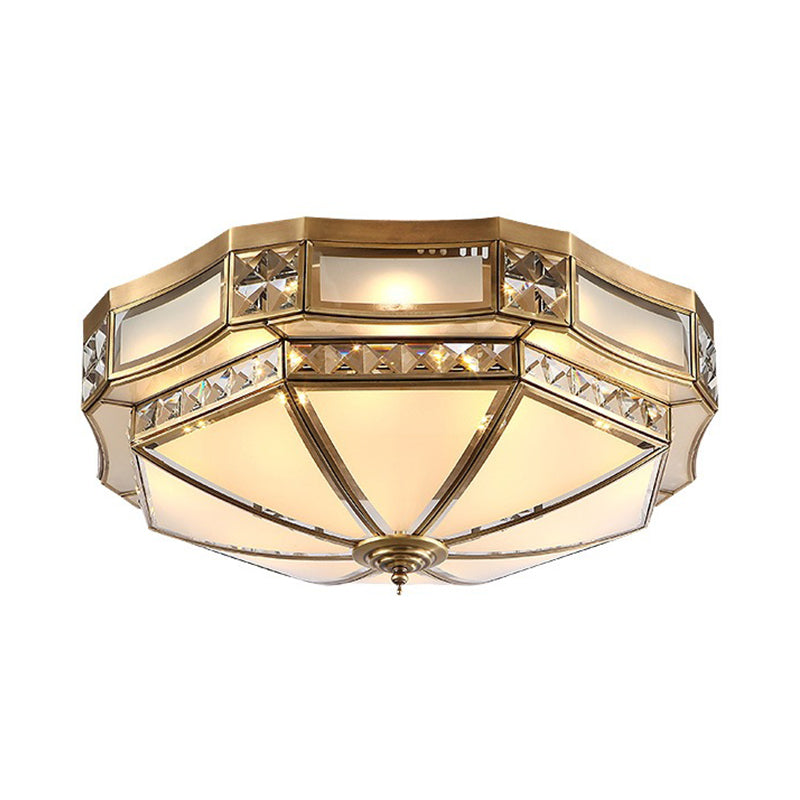 Colonial Antique Brass Flush Mount Ceiling Light with Frosted Glass - Available in Small, Medium, or Large sizes