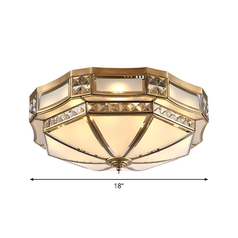 Colonial Antique Brass Flush Mount Ceiling Light with Frosted Glass - Available in Small, Medium, or Large sizes