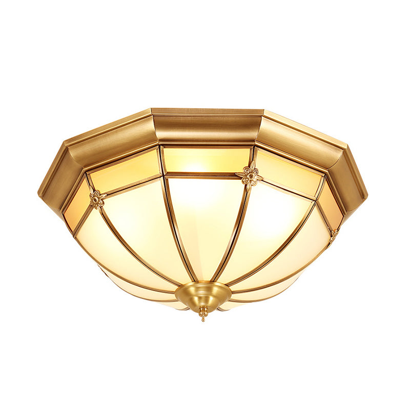 Vintage Brass Flush Light with Frosted Glass Panels - 3/4/6 lights, Octagonal Design - Small/Medium/Large Ceiling Lamp