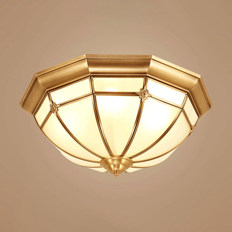 Vintage Brass Flush Light with Frosted Glass Panels - 3/4/6 lights, Octagonal Design - Small/Medium/Large Ceiling Lamp