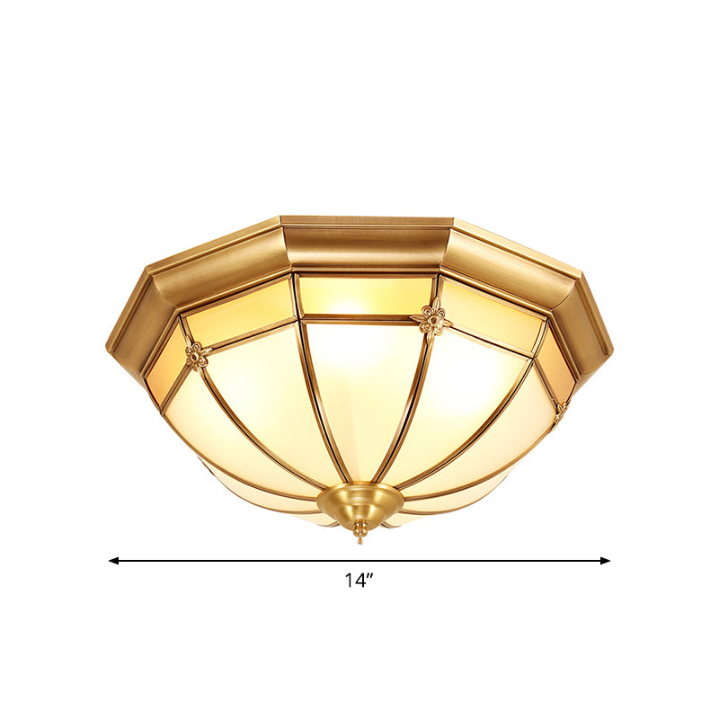 Vintage Brass Flush Light With Frosted Glass Panels - 3/4/6 Lights Octagonal Design