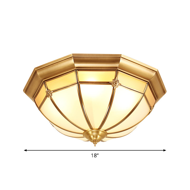 Vintage Brass Flush Light With Frosted Glass Panels - 3/4/6 Lights Octagonal Design