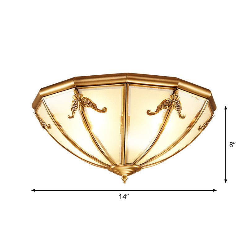 Plafonnier encastré traditionnel avec abat-jour en verre dépoli - Finition laiton, largeur 14"/18", 3/4 lumières