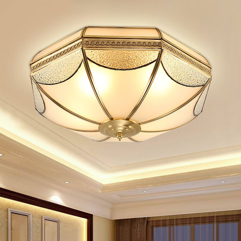 Traditional Brass Bowl Frosted Glass Flush Mount Light - Sizes: Small, Medium, Large