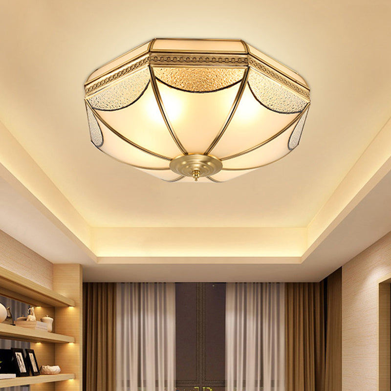Traditional Brass Bowl Frosted Glass Flush Mount Light - Sizes: Small Medium Large