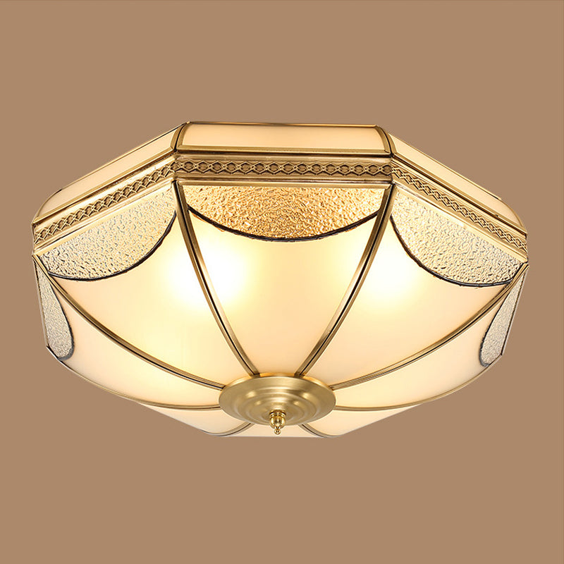 Traditional Brass Bowl Frosted Glass Flush Mount Light - Sizes: Small Medium Large