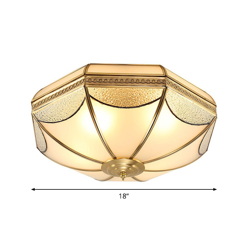 Traditional Brass Bowl Frosted Glass Flush Mount Light - Sizes: Small Medium Large