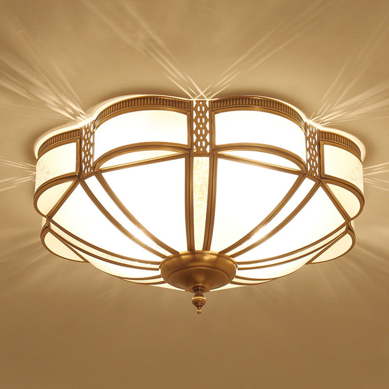 Plafonnier encastré en verre dépoli minimaliste en forme de dôme en laiton - 3/4/6 lumières, tailles petite/moyenne/grande
