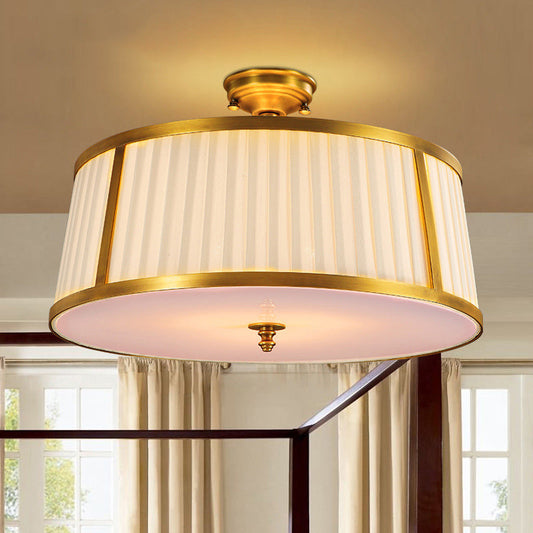 Vintage Drum Fabric Flush Mount Ceiling Light - 4-Light Flush Mount in Polished Brass