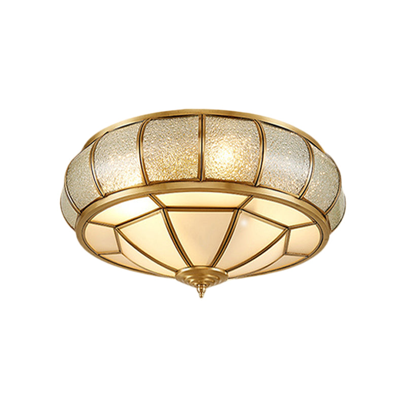 Vintage Scalloped Frosted Glass Flush Mount Light With Brass Finish - 3 Lights For Bedroom Ceiling