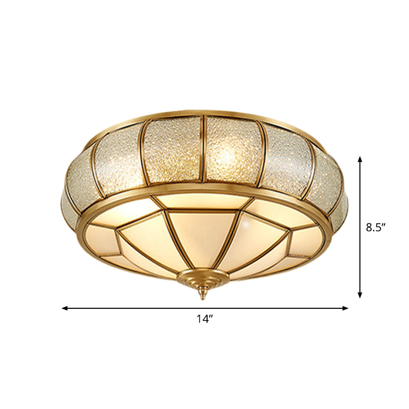 Vintage Scalloped Frosted Glass Flush Mount Light With Brass Finish - 3 Lights For Bedroom Ceiling