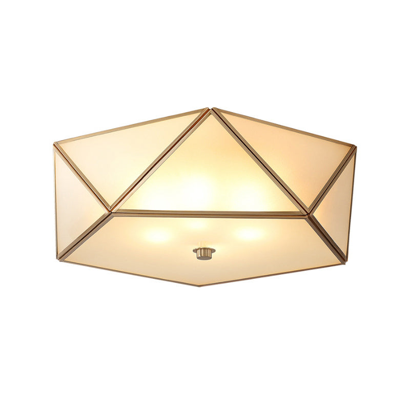 Vintage Scalloped Frosted Glass Flush Mount Light With Brass Finish - 3 Lights For Bedroom Ceiling