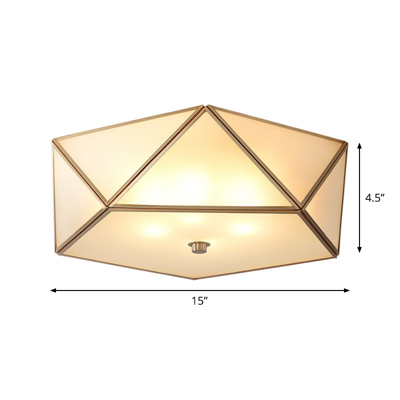 Vintage Scalloped Frosted Glass Flush Mount Light With Brass Finish - 3 Lights For Bedroom Ceiling