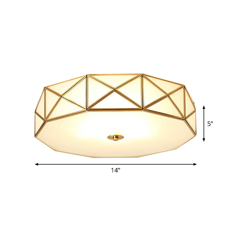 Vintage Scalloped Frosted Glass Flush Mount Light With Brass Finish - 3 Lights For Bedroom Ceiling