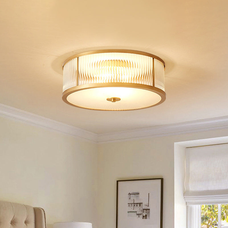 Vintage Scalloped Frosted Glass Flush Mount Light With Brass Finish - 3 Lights For Bedroom Ceiling /