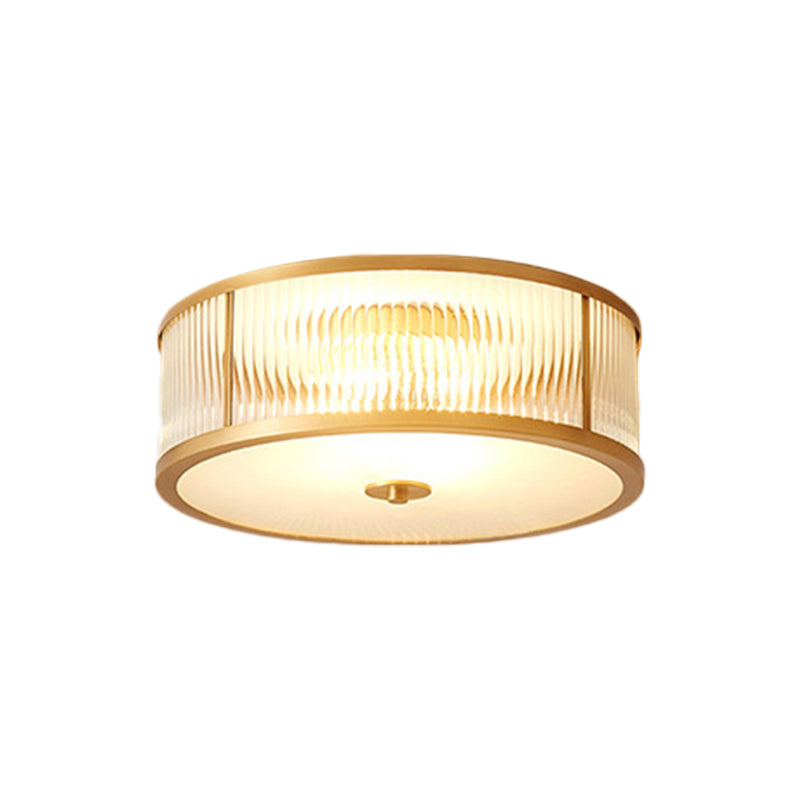 Vintage Scalloped Frosted Glass Flush Mount Light With Brass Finish - 3 Lights For Bedroom Ceiling