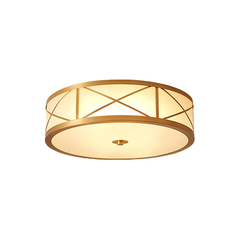 Vintage Scalloped Frosted Glass Flush Mount Light With Brass Finish - 3 Lights For Bedroom Ceiling