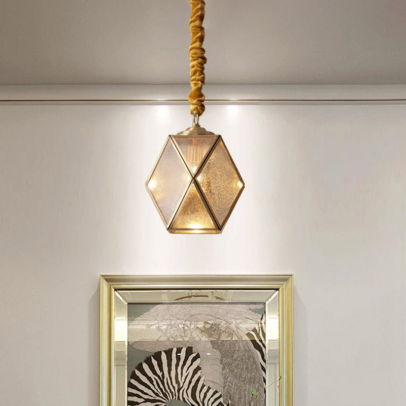 Diamond Cut Glass Pendant Lamp With Vintage Brass Finish For Bedroom Ceiling